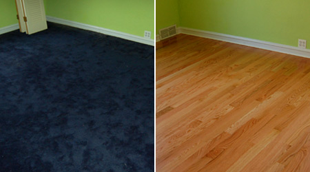 הסרת שטיחים ופרקט לפני ואחרי
